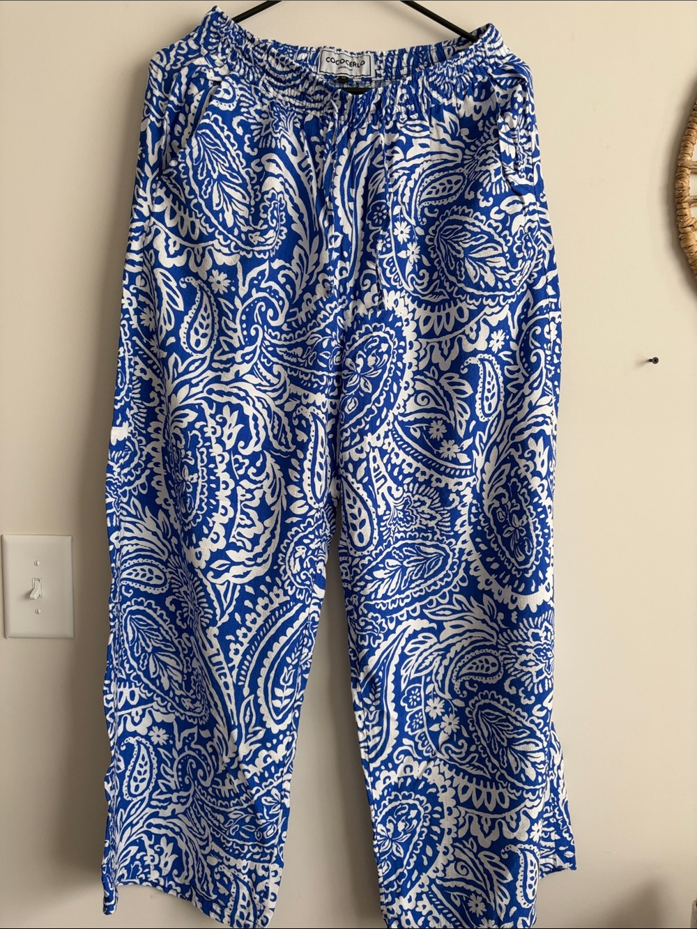 Blue & White Pull-On Wide Leg Pants - M
